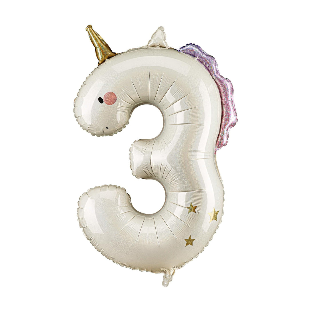 Unicorn Balloons-Unicorn Number 3 Balloon-Giant 36" Cream & Holographic Foil Balloon-Unicorn Birthday Decorations-Large 3rd Birthday Balloon - Jolie Fete UK