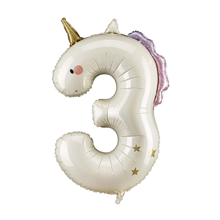 Unicorn Balloons-Unicorn Number 3 Balloon-Giant 36" Cream & Holographic Foil Balloon-Unicorn Birthday Decorations-Large 3rd Birthday Balloon - Jolie Fete UK
