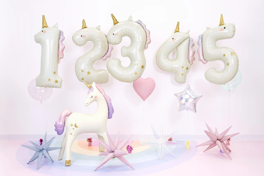 Unicorn Balloons-Unicorn Number 4 Balloon-Giant 36" Cream & Holographic Foil Balloon-Unicorn Birthday Decorations-Large 4th Birthday Balloon - Jolie Fete UK