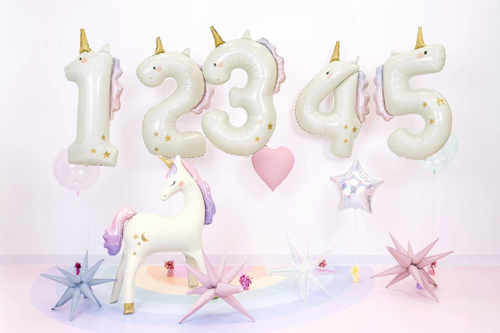 Unicorn Balloons-Unicorn Number 4 Balloon-Giant 36" Cream & Holographic Foil Balloon-Unicorn Birthday Decorations-Large 4th Birthday Balloon - Jolie Fete UK