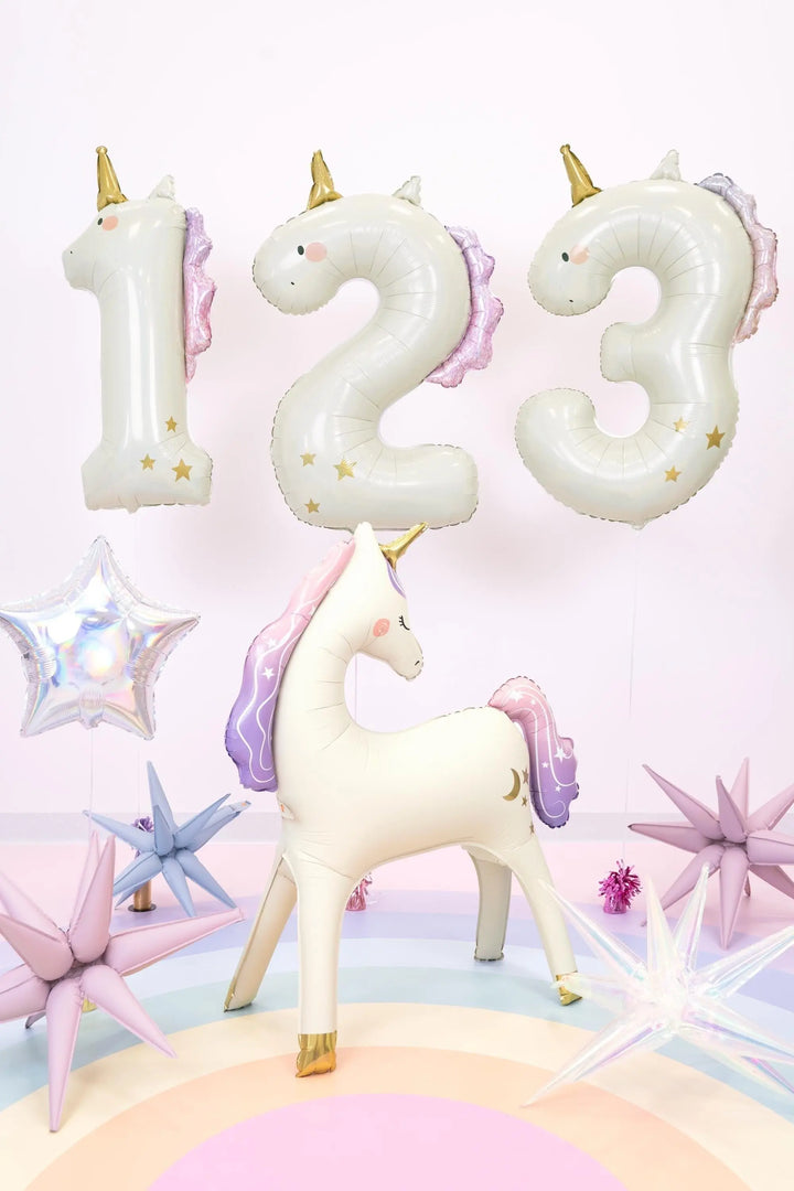 Unicorn Balloons-Unicorn Number 5 Balloon-Giant 36" Cream & Holographic Foil Balloon-Unicorn Birthday Decorations-Large 5th Birthday Balloon - Jolie Fete UK