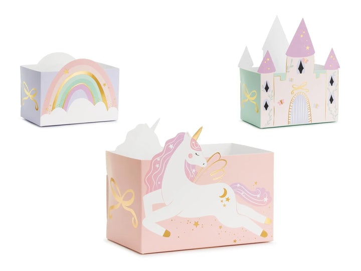 Unicorn Party Snack Boxes - Castle, Rainbow & Unicorn Designs With Gold Bows - Unicorn Party Supplies-Unicorn Birthday Decorations-Pack Of 6 - Jolie Fete UK