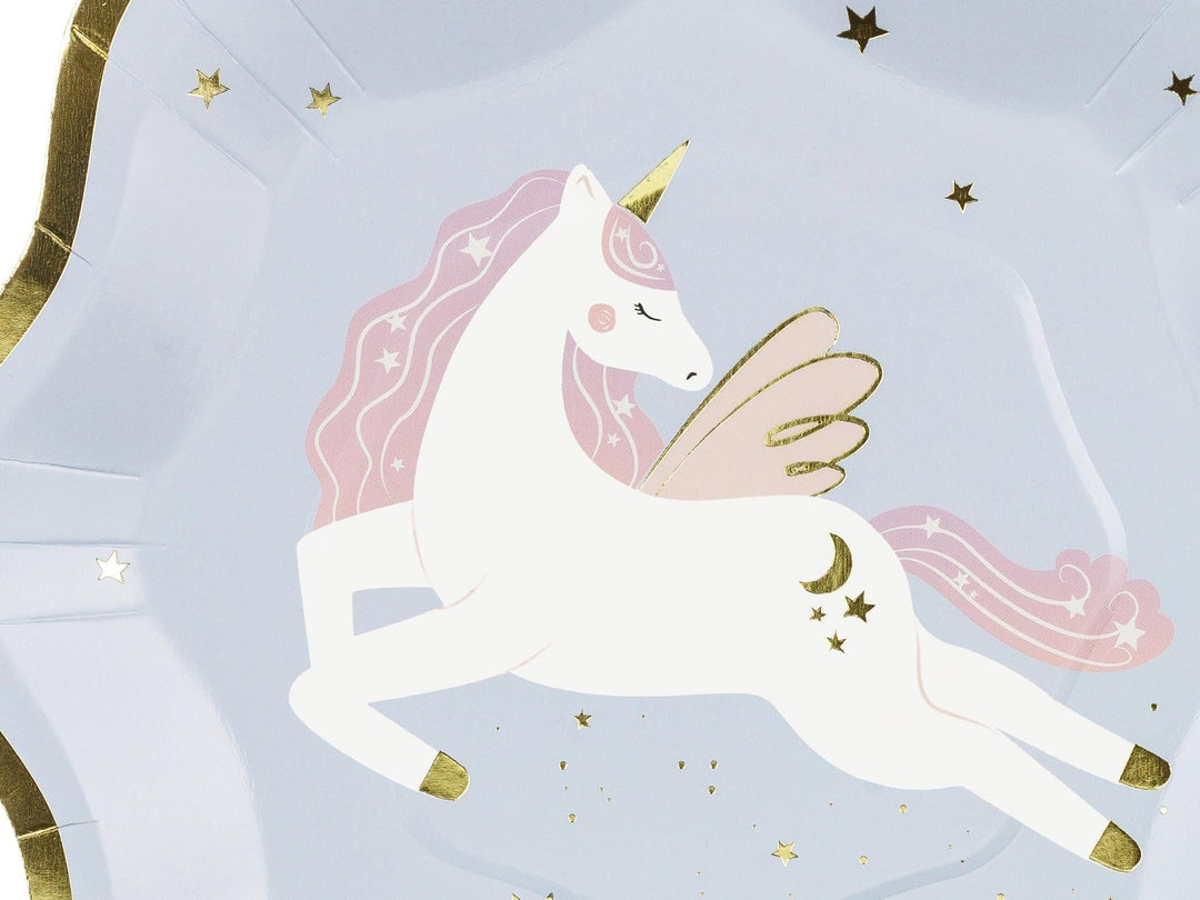 Unicorn Plates - Pastel Unicorn Paper Plates with Gold Rim - Blue, Pink & Green Party Plates - Unicorn Birthday Decorations - Pack Of 6 - Jolie Fete UK