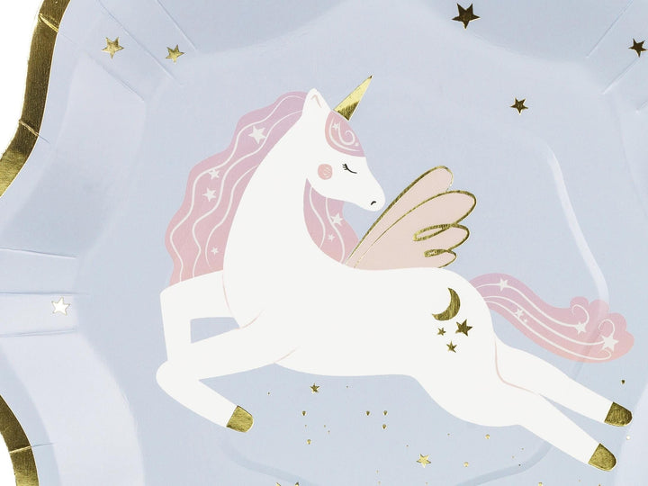 Unicorn Plates - Pastel Unicorn Paper Plates with Gold Rim - Blue, Pink & Green Party Plates - Unicorn Birthday Decorations - Pack Of 6 - Jolie Fete UK