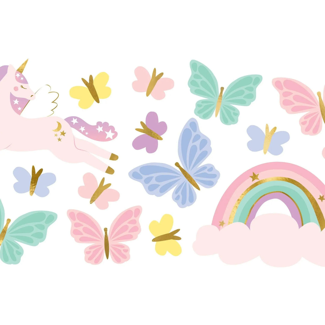 Unicorn Temporary Tattoos - Pastel Rainbow & Butterfly Party Bag Fillers - Pink, Blue, Green Kids Tattoos -Unicorn Birthday Party-Pack Of 15 - Jolie Fete UK