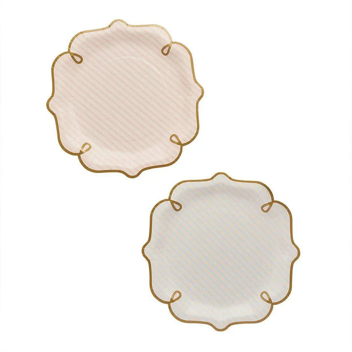Vintage Paper Plates - Pink Blue Striped Tableware - Gold Rim Party Plates - Coquette Tea Party - Pack of 8 Scalloped Plates-Rococo Cherries - Jolie Fete UK