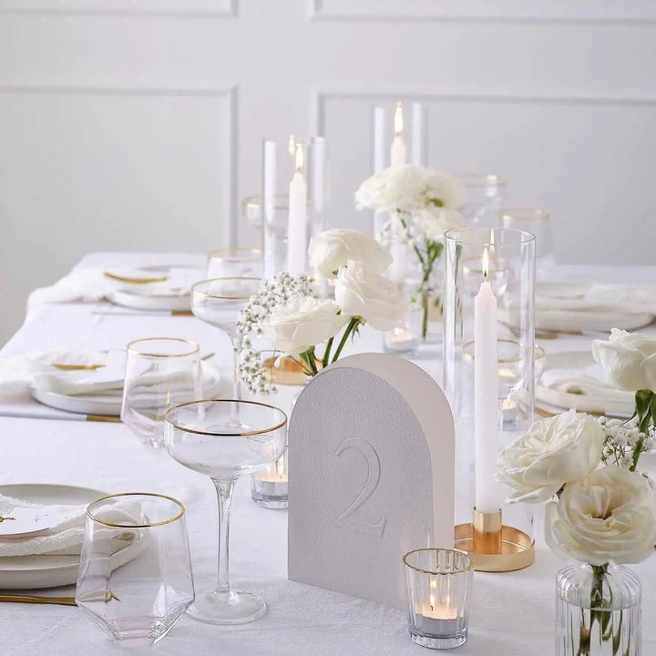 White Embossed Card Table Numbers - White Wedding Tables Numbers 1-12 - White Wedding Table Decor - Modern Luxe Textured Wedding Supplies - Jolie Fete UK