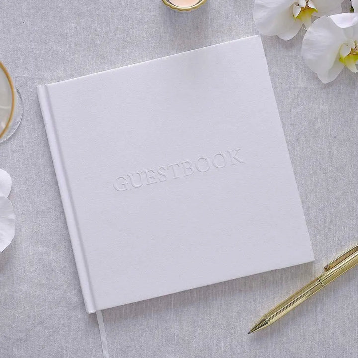 White Embossed Wedding Guest Book - White Wedding - Modern Luxe Wedding Supplies - Party Guest Book - Wedding Keepsake -Reception Guest Book - Jolie Fete UK