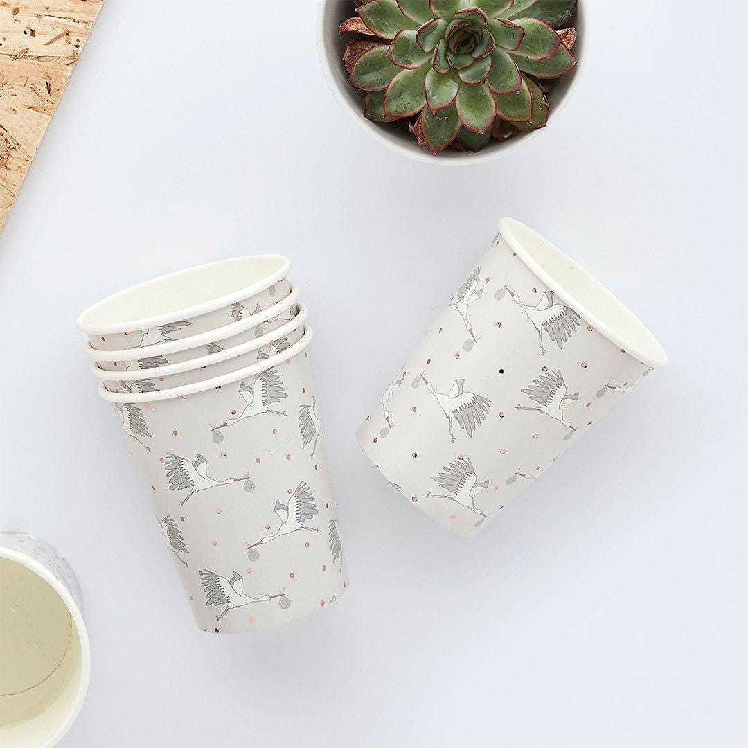 Stork and Tassel Baby Shower Garland - White & Grey Nursery Decor - Gender Neutral Party Decorations - New Baby Celebration - 3m DIY Bunting - Jolie Fete UK