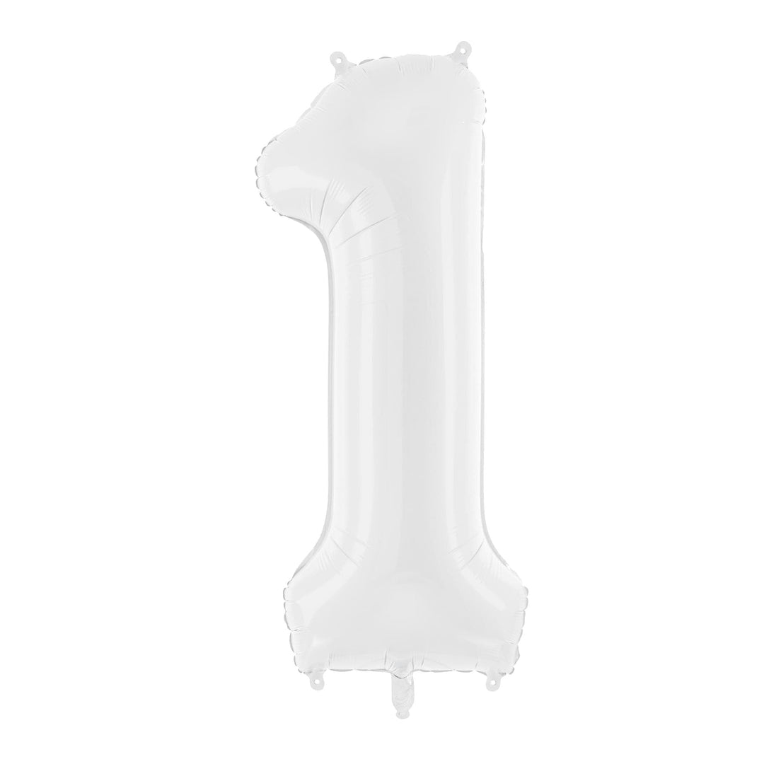 White Number 1 Balloon 86cm / 34" - Large Matt White Foil Mylar Digit - 1st Birthday Balloon - 100th - Anniversary Party Supplies - Jolie Fete UK