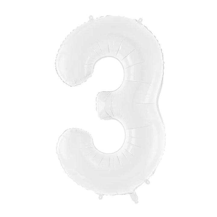 White Number 3 Balloon 86cm / 34" - Large Matt White Foil Mylar Digit - 30th Birthday Balloon - 3rd - Anniversary Party Supplies - Jolie Fete UK