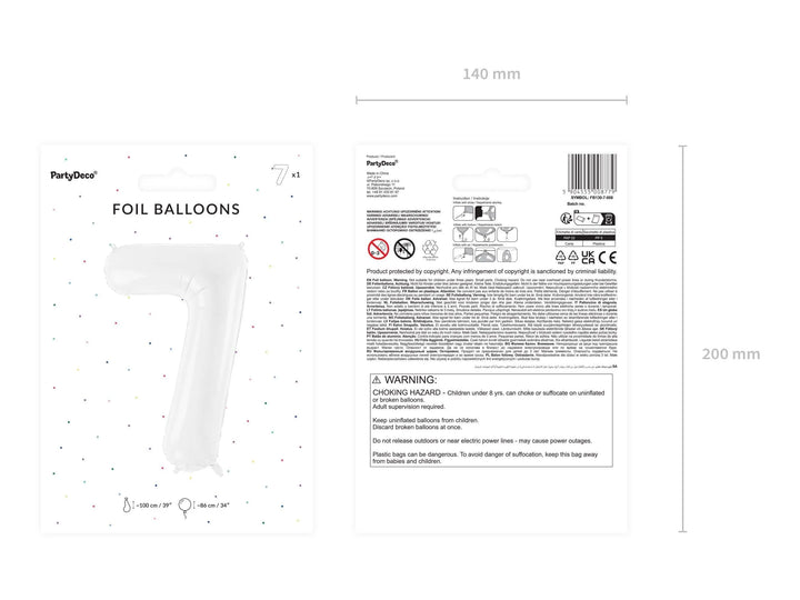 White Number 7 Balloon 86cm / 34" - Large Matt White Foil Mylar Digit - 70th Birthday Balloon - 7th - Anniversary Party Supplies - Jolie Fete UK