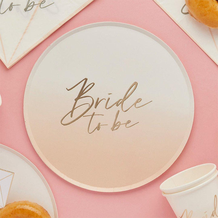 Bride To Be Paper Cups - White & Peach Hen Party Tableware - Gold Foil Bride Cups - Engagement Party Drinks-Elegant Bridal Shower-Pack of 8 - Jolie Fete UK
