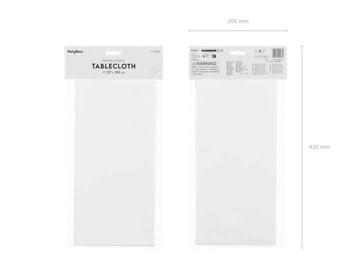 White Tablecloth 137 x 183 cm - Large Rectangular White Table Cover - Durable Synthetic Party Tablecloth - Birthday - Baby Shower - Jolie Fete UK