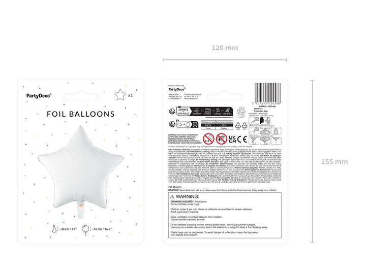 White Star Foil Balloon 48cm - Pastel White Mylar Star Balloon - Twinkle Twinkle Birthday Decor - Baby Shower - Anniversary Party Supplies - Jolie Fete UK