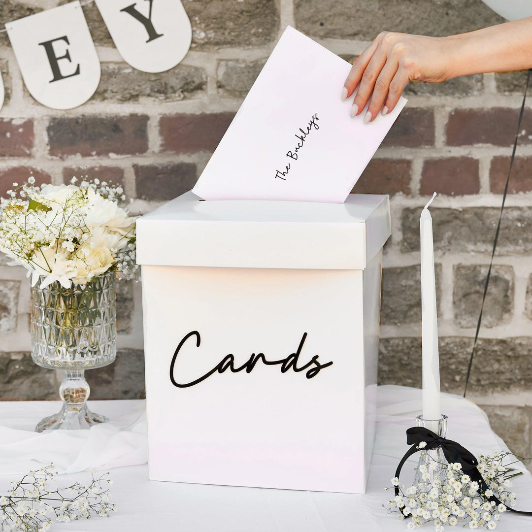 White Wedding Card Box - Black 3D Acrylic Lettering Club Green