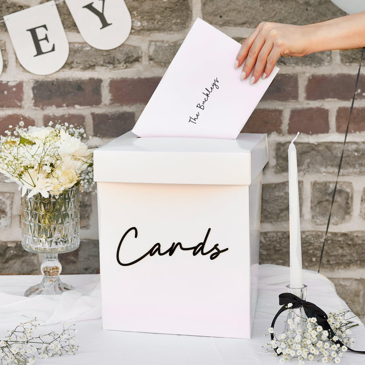 White Wedding Card Box - Black 3D Acrylic Lettering