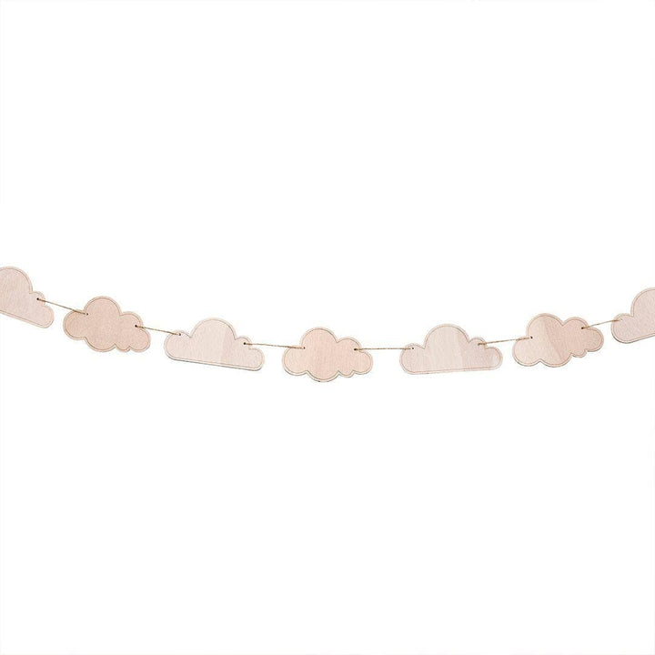 Wooden Cloud Garland - Neutral Baby Shower Decorations - Natural Wood Bunting - Boho Nursery Decor - A Little Dream Collection - 2m - Jolie Fete UK