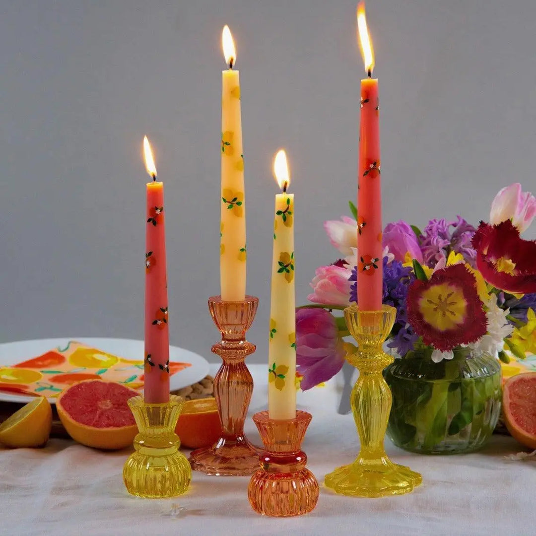 Yellow Glass Candle Holder - Dinner Candlestick Holder - Party Table Decorations - Boho Style - Jolie Fete UK