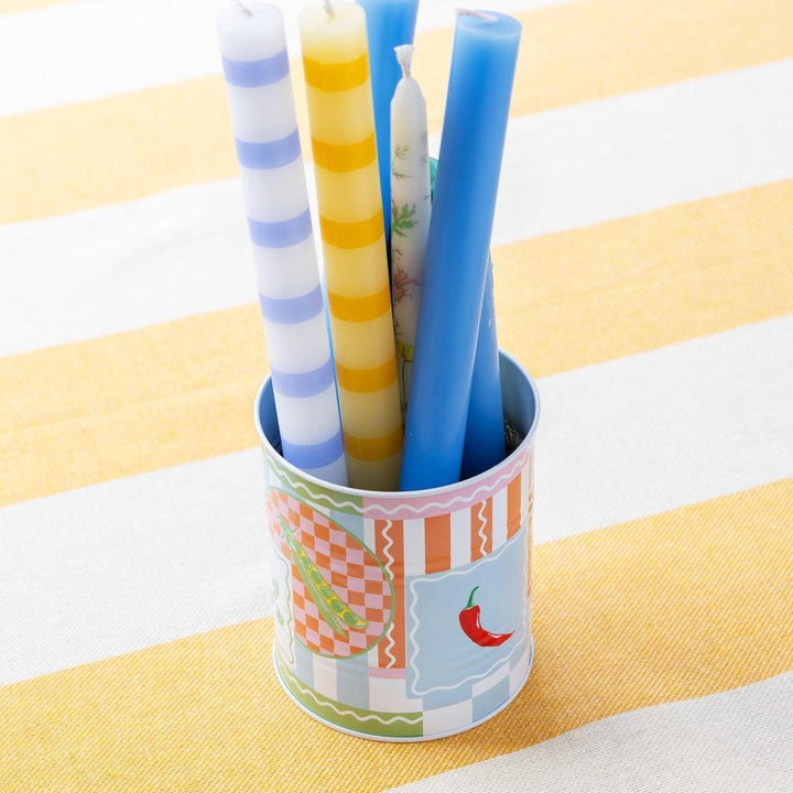 Yellow Stripe Dinner Candle - Party Tableware - Bright Taper For Spring Table Decor - Sunny Candlestick - Tall Candle - Jolie Fete UK