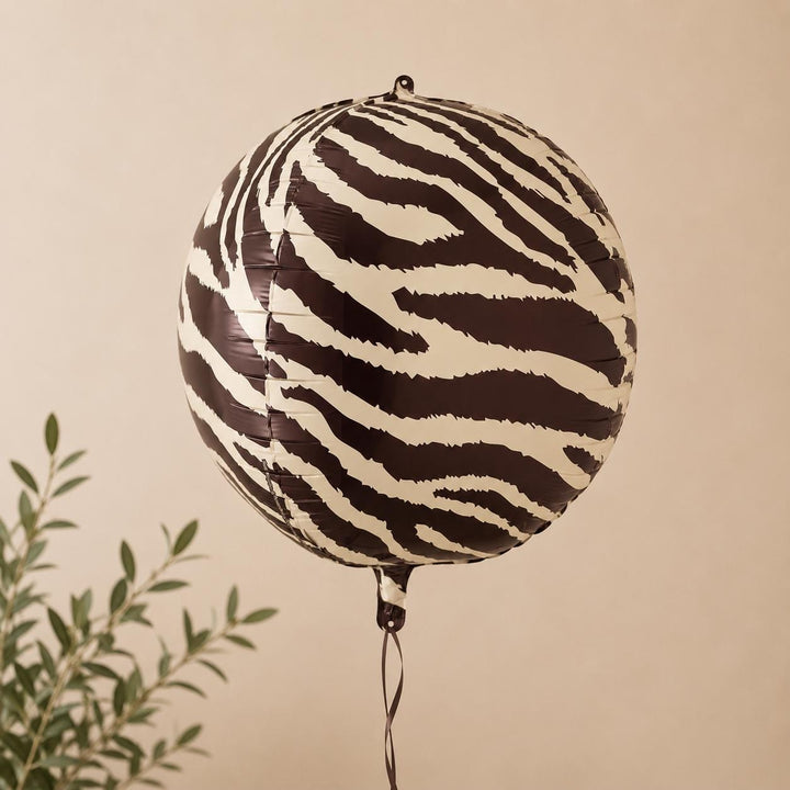 Zebra Print Balloon - Safari Birthday Decorations - Jungle Theme Foil Balloon - Orb Ball Balloon - Wild One Party - Kids Birthday Party - Jolie Fete UK