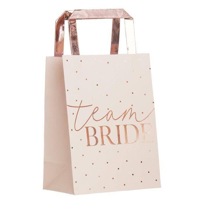 Pink Team Bride Rose Gold Foiled Hen Party Bags - Pack of 5