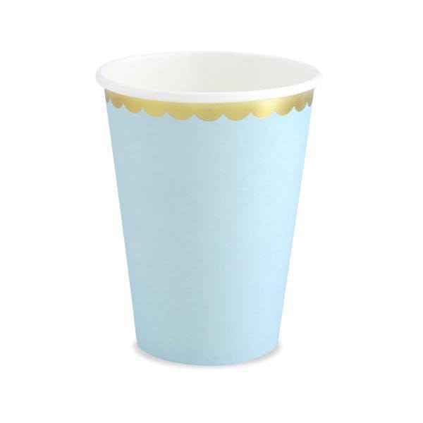 Pastel Blue and Gold Foil Paper Party Cups - Pack of 6