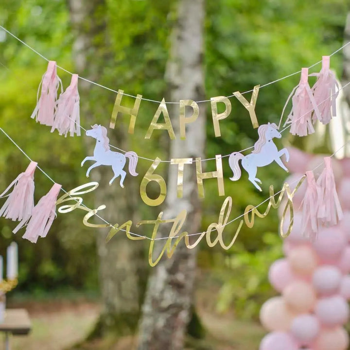 Custom Gold Birthday Princess Pony Bunting - Customisable Birthday Bunting - Girls Birthday Party Decorations - Unicorn Party - Gold Decor