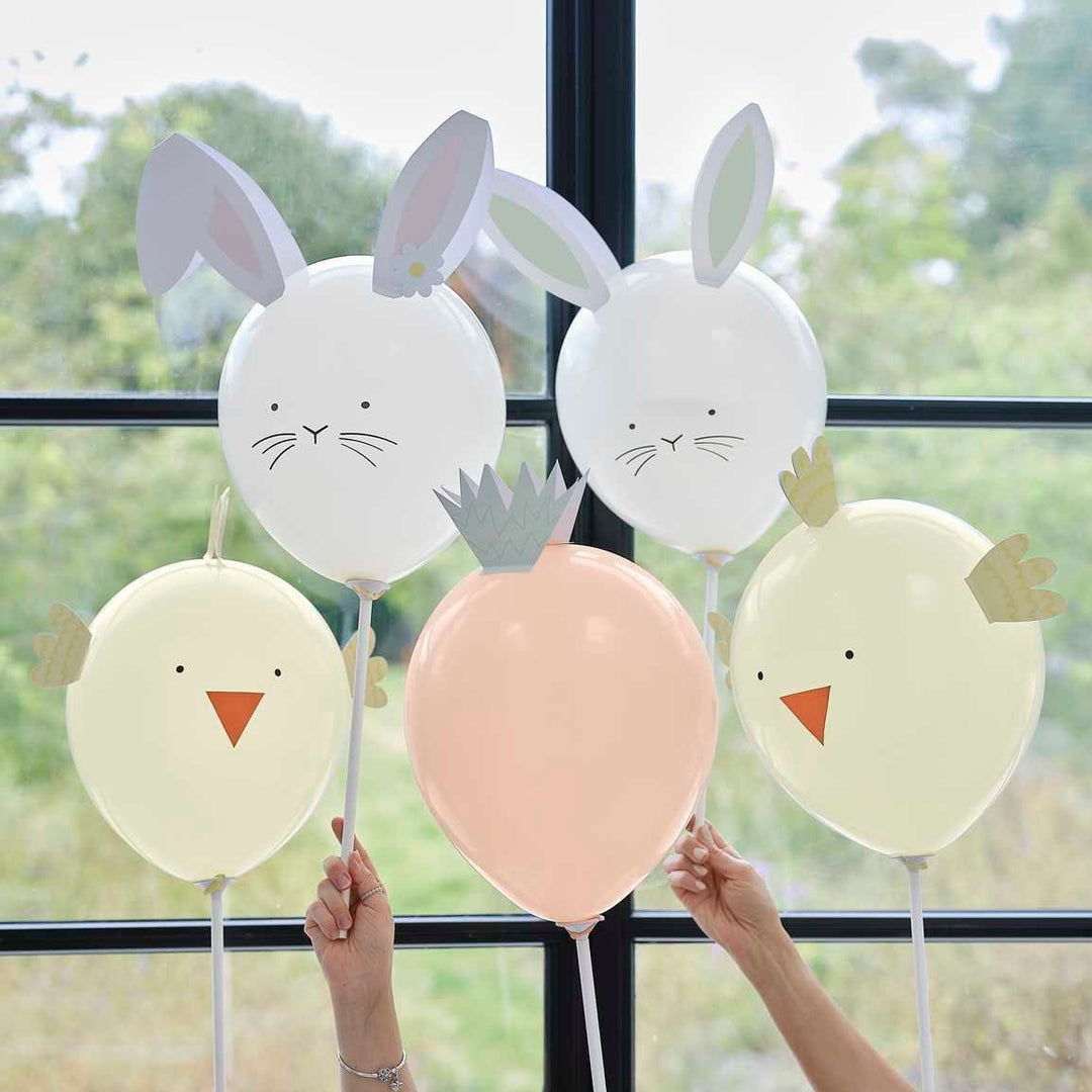 Easter Bunny & Chick Balloon Bundle - Pastel Easter Party Decorations - Easter Backdrop Balloons - Easter Egg Hunt Decorations - Pack Of 5