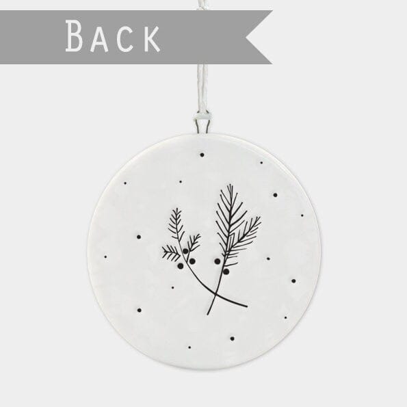 Porcelain Christmas Decoration - Small White Christmas Tree Decoration - Merry Christmas White Flat Bauble - Robin - Firs - Holiday Decor