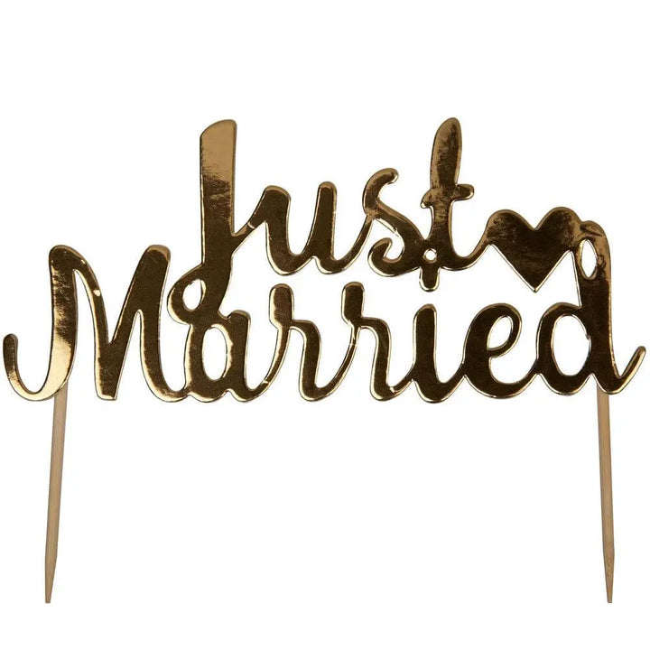Gold 'Just Married' Cake Topper - Scripted Marble Neviti