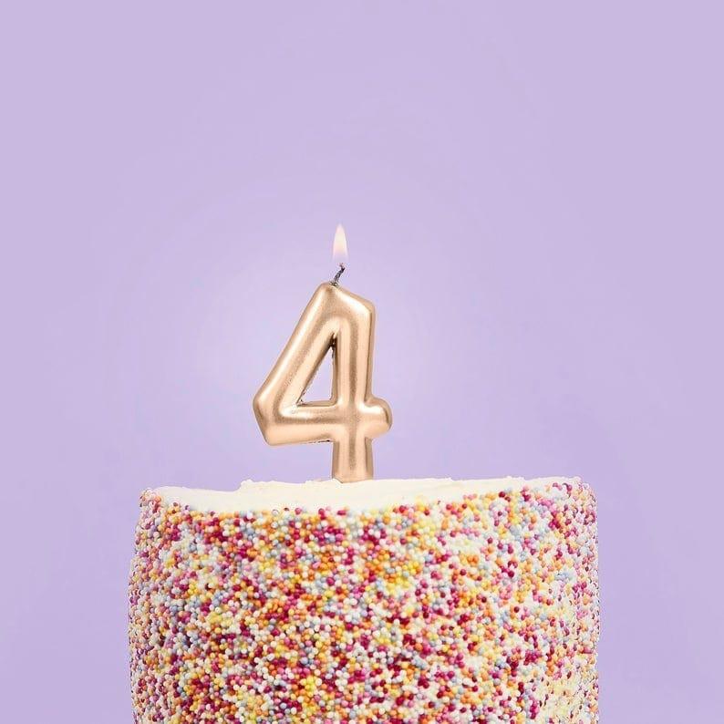 Gold Number 4 Candle - Four Birthday Cake Candle - Age Candles - Gold Party Decorations