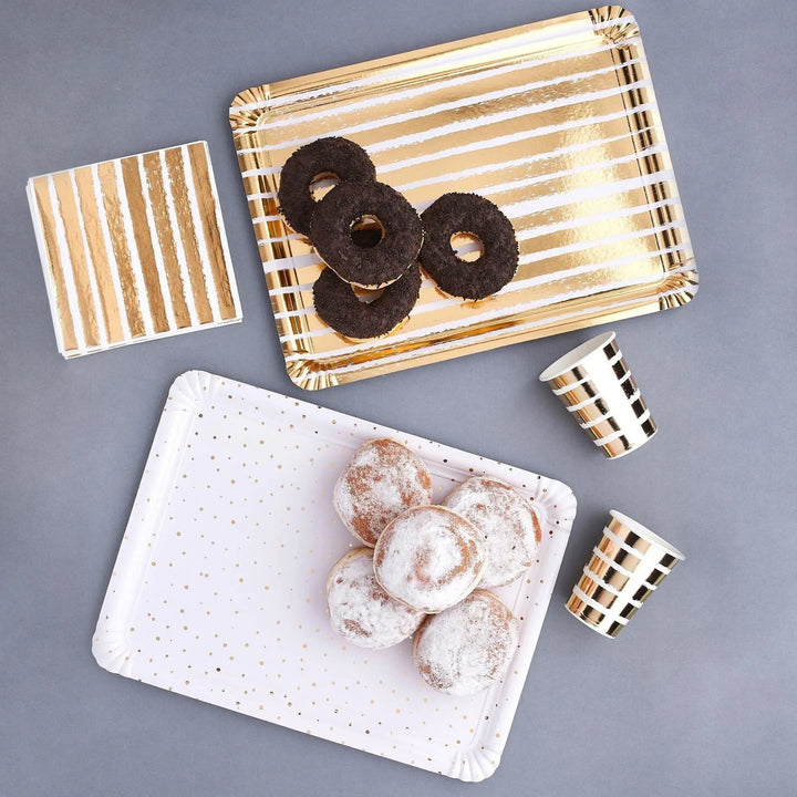 Gold Paper Trays - Gold & White Stripe Party Table - Party Food Trays - Striped And Spotted - Party Decorations - Gold Birthday - Pack of 4