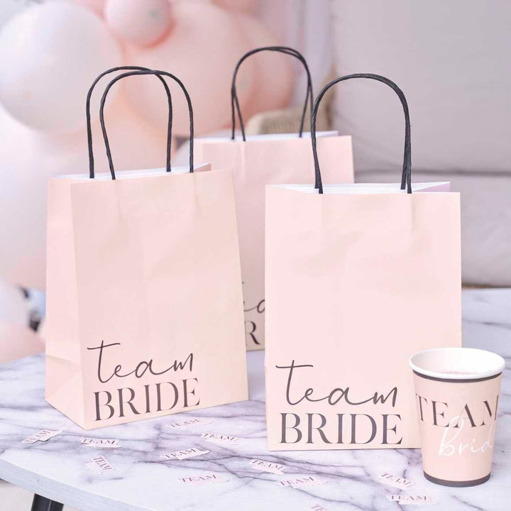 Team Bride Hen Party Bags - Pink & Black Gift Bags - Hen Do Paper Party Bags - Bachelorette Favor Bags - Gifts For Hens - Pack of 5