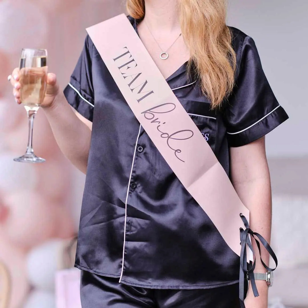 Team Bride Hen Sashes - Pink & Black Sash Set - Bachelorette Sashes - Hen Party Accessories - Pack Of 6