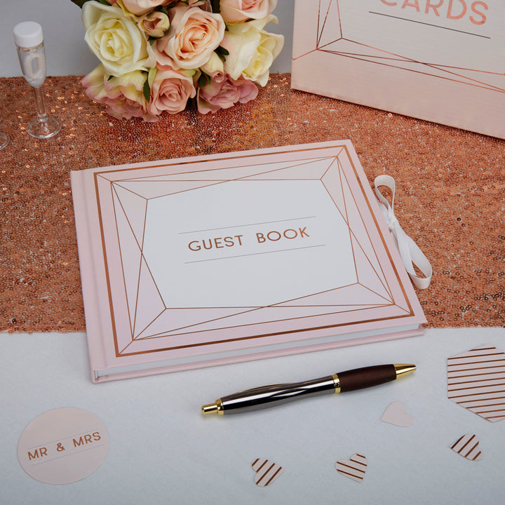 Rose gold guest book - Blush pink wedding guest book - Pastel pink guest book - Art deco wedding theme - Rose gold foil - Geo blush
