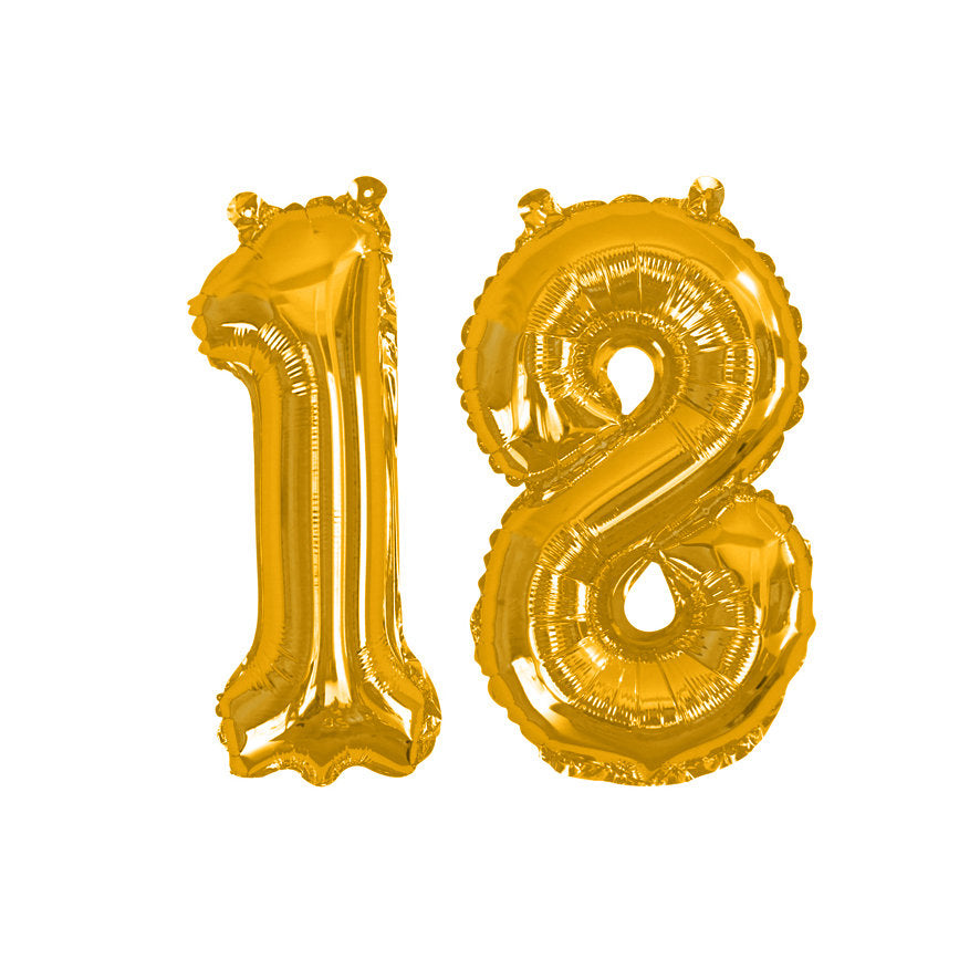 Gold number 18 balloon - 16" gold foil 18 balloon - 18th birthday balloon - Birthday balloon - Party decorations - Air fill balloons