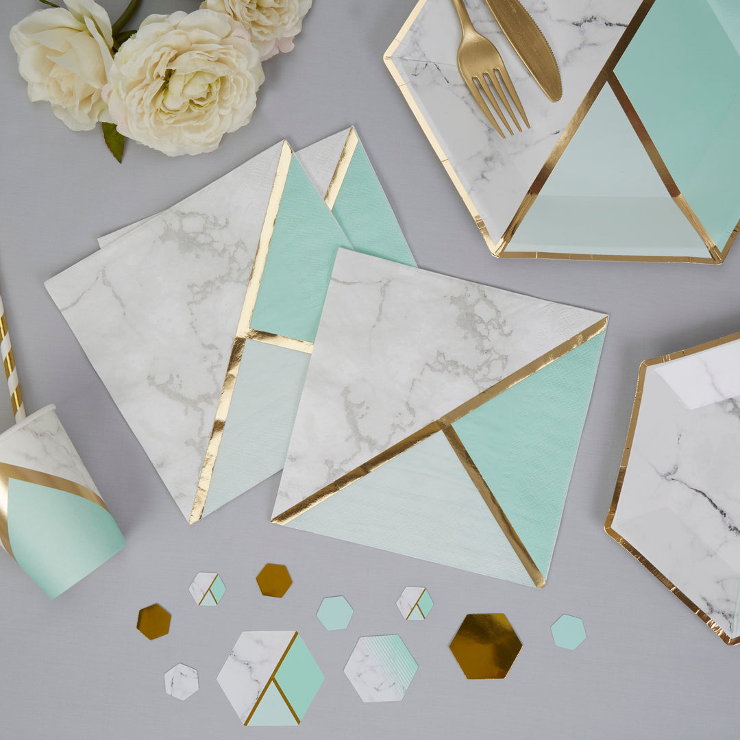 Mint and gold napkins - Marble effect paper napkins - Hen party napkins - Birthday napkins - Party decorations - Party tableware -16 napkins