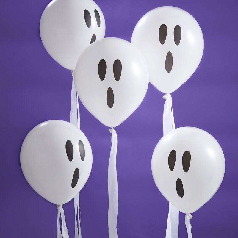 Halloween balloons - Ghost balloons with streamers - Scream balloons - Creep it real balloons - Halloween party decorations - Pack of 10