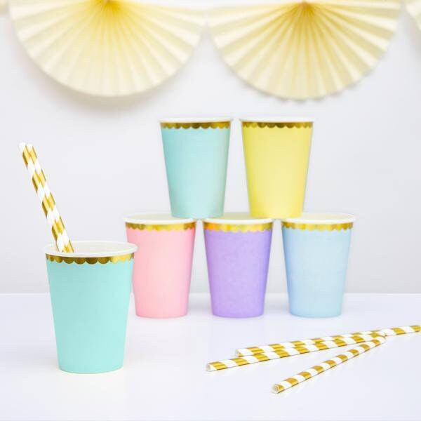 Mint and Gold Foil Paper Party Cups - Pack of 6