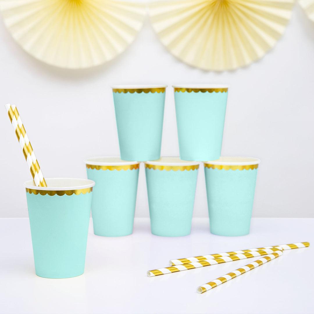 Mint and Gold Foil Paper Party Cups - Pack of 6