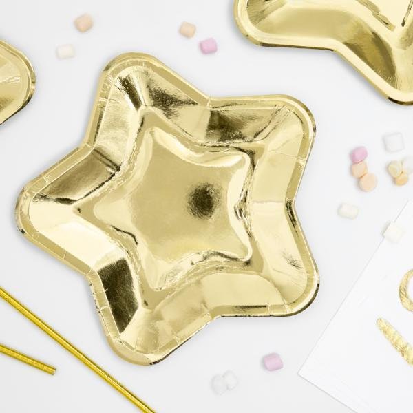 Large Gold Star paper Party Plates - Pack of 6