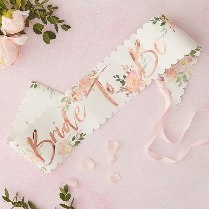 Bride To Be Sash - Rose Gold Bride To Be Sash - Team Bride Floral Hen Sash - Bachelorette Sash - Hen Party Sashes