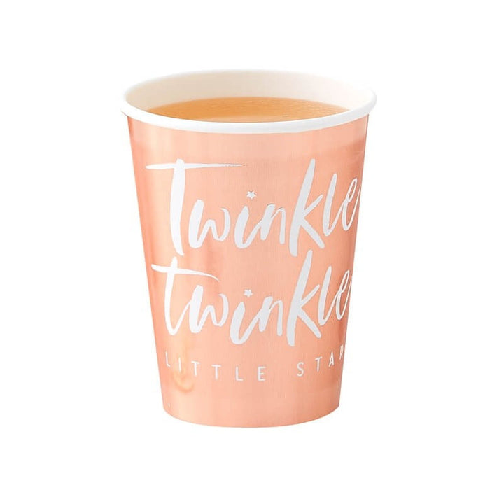 Rose Gold Twinkle Twinkle Paper Cups - Baby Shower Cups - Twinkle Twinkle Little Star - Pack of 8