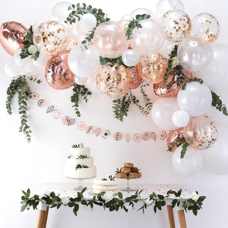 Rose Gold Balloon Arch Kit - Rose Gold & White Party Decorations - Rose Gold Balloon Garland