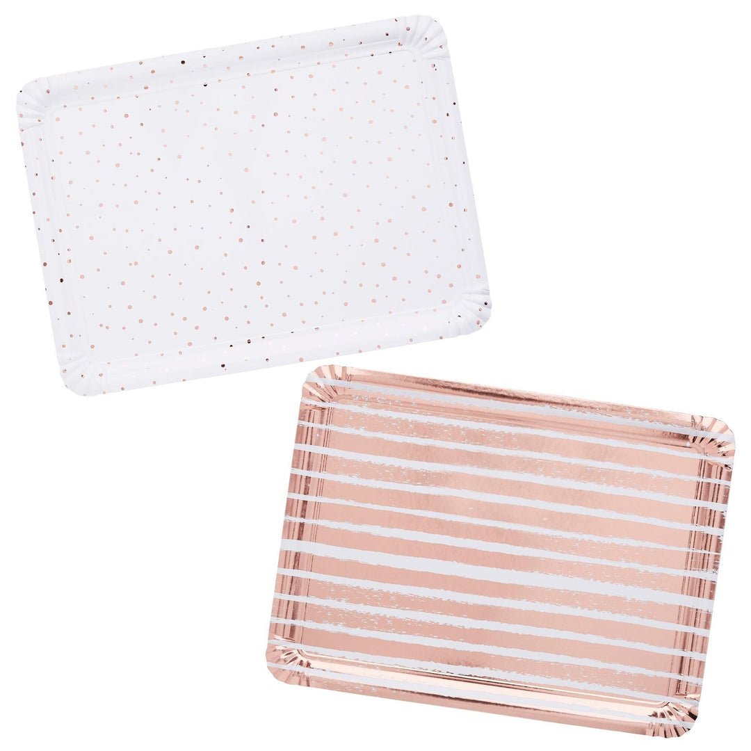 Rose Gold Paper Trays - Rose Gold & White Stripe Party Table - Party Food Trays - Striped And Spotted - Party Decorations - Pack of 4