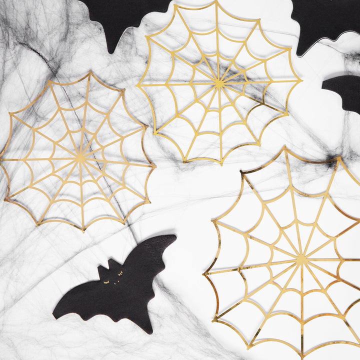 Gold Spiderwebs Decorations - 3 Gold Spiders Web Backdrop Decorations - Halloween Party Decorations - Gold Paper Spiderwebs - Pack of 3