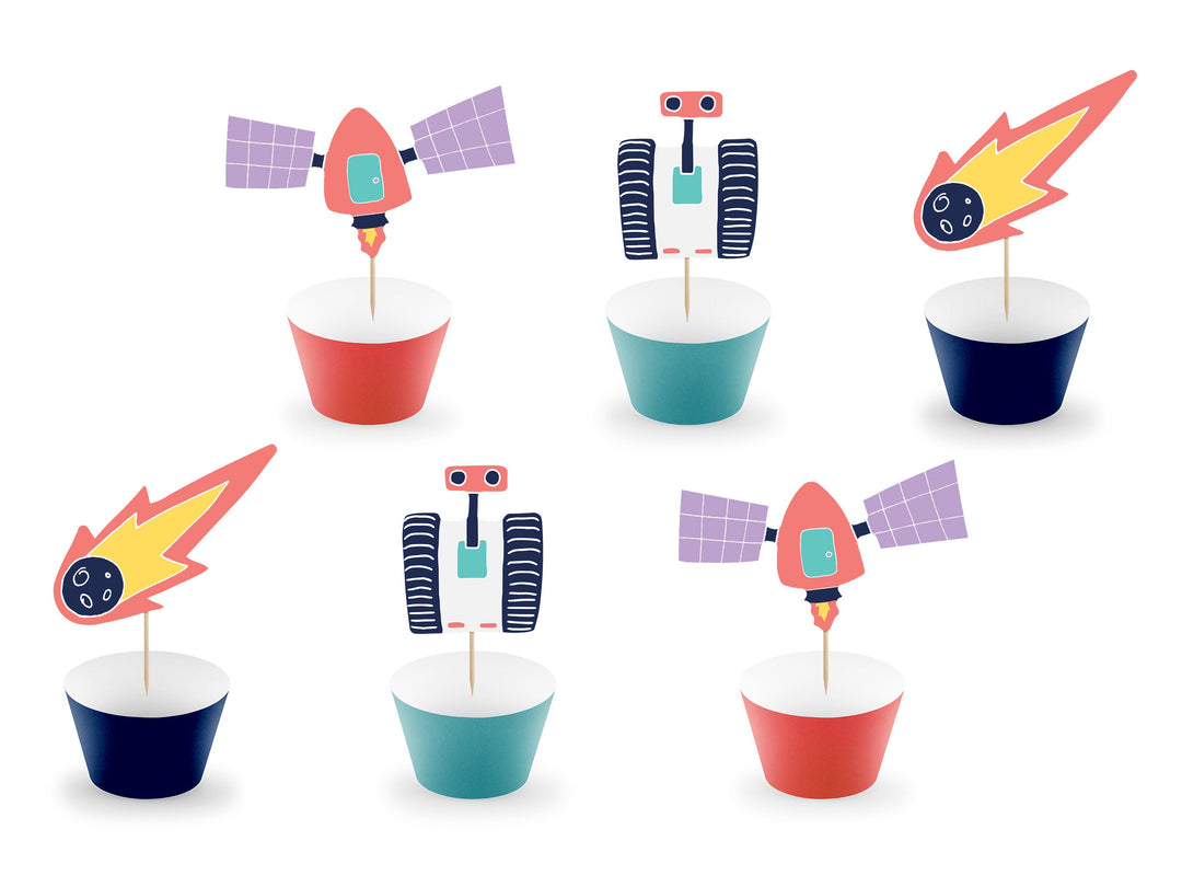 Space Cupcake Kit - Space Cupcake Toppers - Space Cupcake Wrappers - Rocket - Space Party Cake Decorations - Birthday Party Decorations