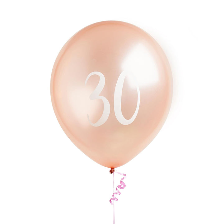 Rose Gold 30th Birthday Balloons - Happy Birthday 30 Balloons - Rose Gold & White Balloons - Party Decorations - Pack of 5