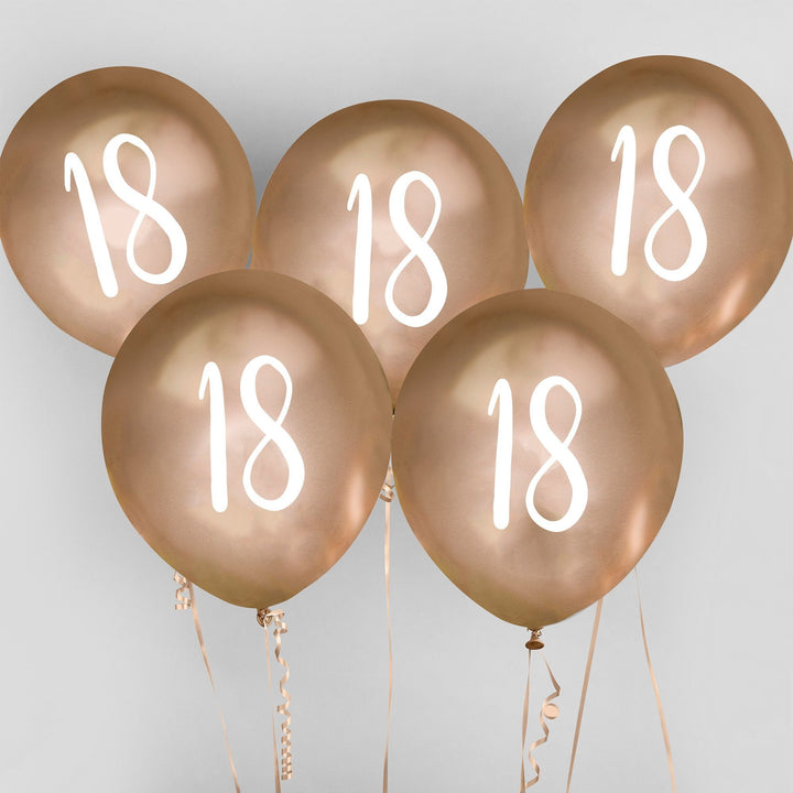 Gold 18th Birthday Balloons - Happy Birthday 18 Balloons - Gold & White Balloons - Party Decorations - Pack of 5